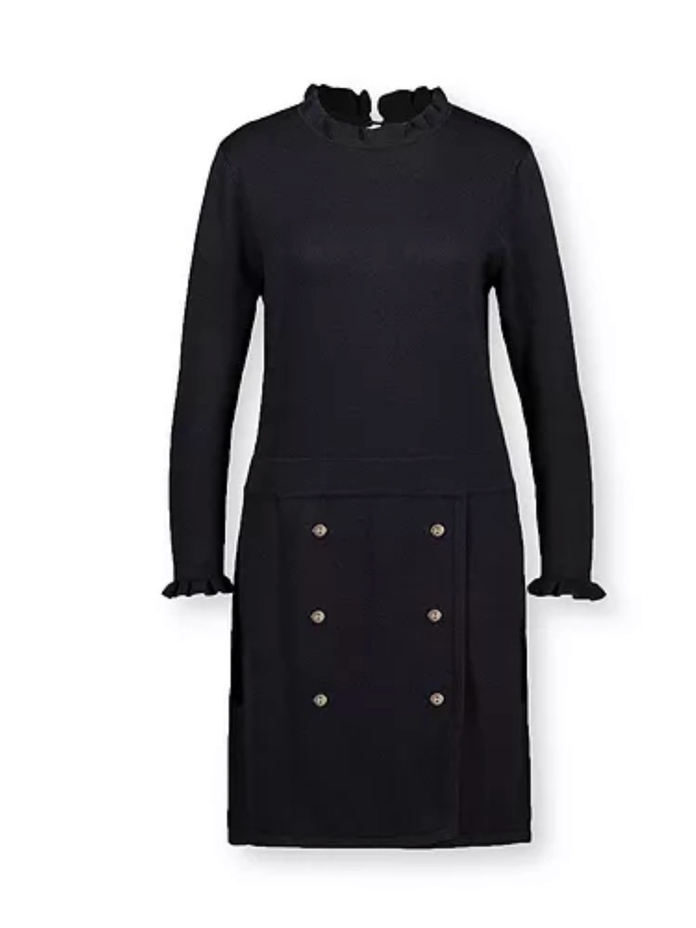 Hope & Henry Organic Cotton Ruffle Neck Sweater Dress Black Size 6 Victorian LBD